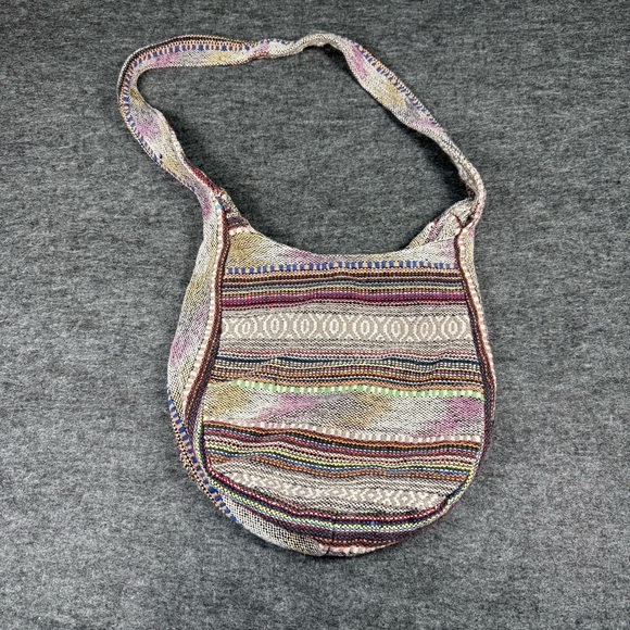 Unbranded Handbags - Multi Color Woven Cotton Striped Hobo Crossbody Bag Magnetic Snap Closure